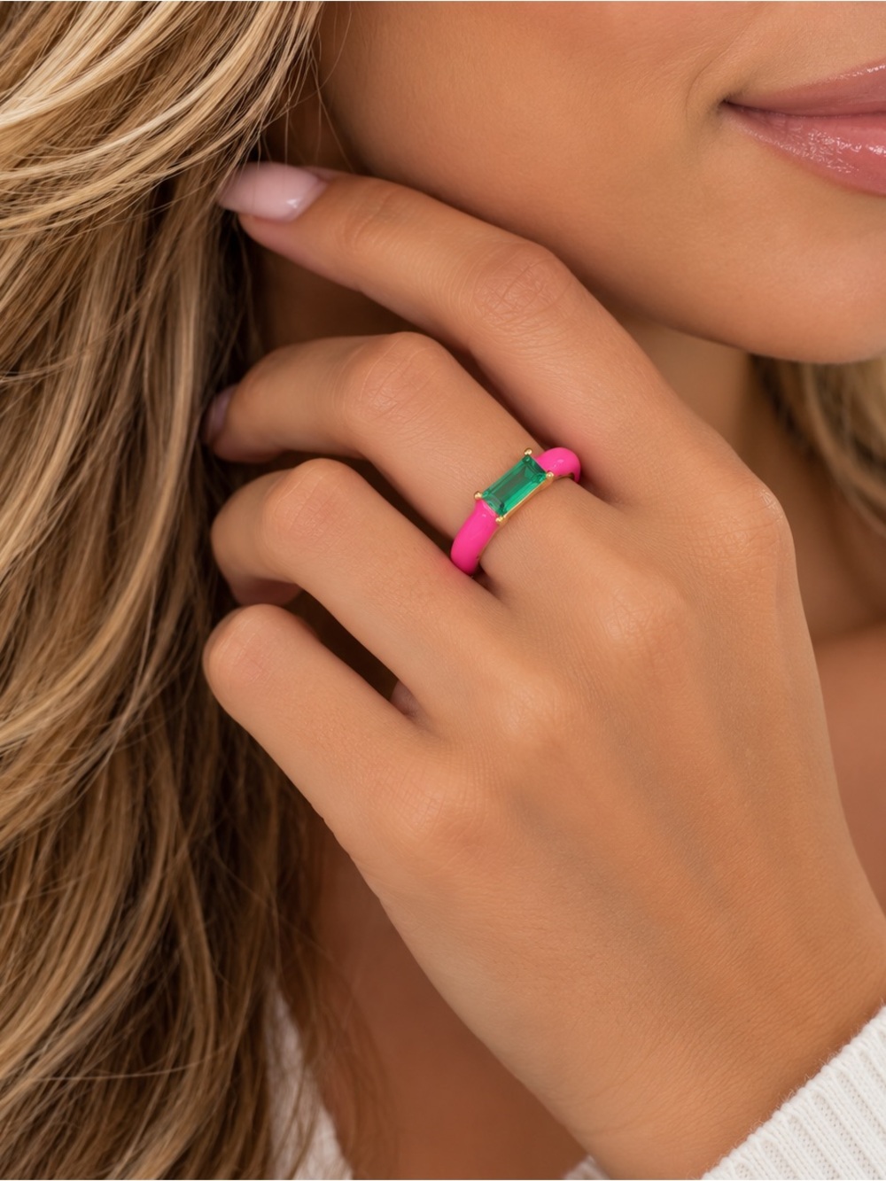 Gold Luxury Baguette Crystal Enamel Ring